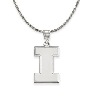 Sterling Silver U. of Illinois Large Initial I Necklace - 18 Inch